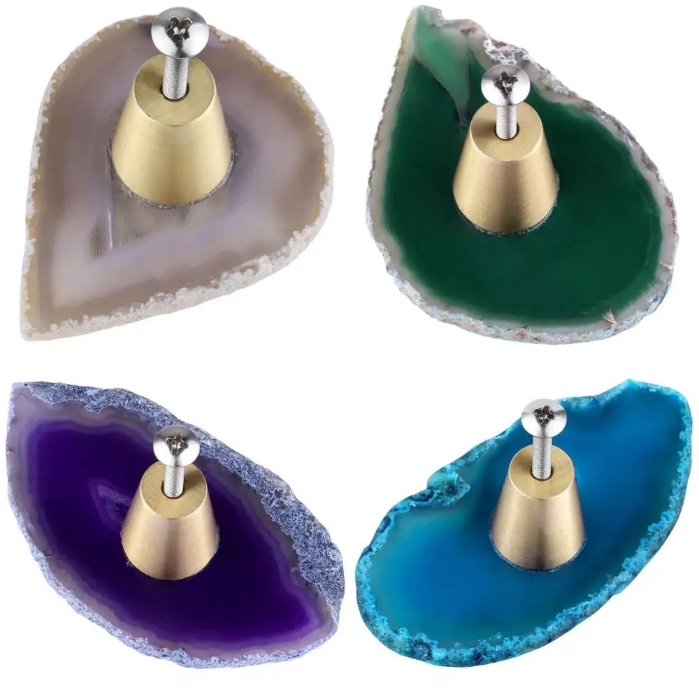 

TUMBEELLUWA Custom Multicolor Agate Slice Drawer Pulls Knobs ,Cabinets Dresser Hardware Handles Screws Included Brass Home Decor