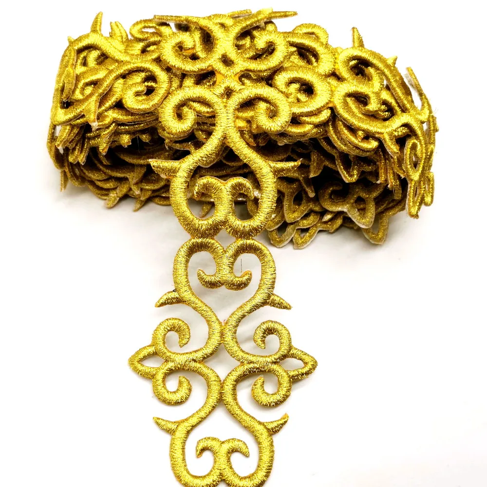 

1 ярд кружева с золотой вышивкой 3D тяжелого качества Косплей Костюм тесьма аппликация кружева на ленте ширина 7 см