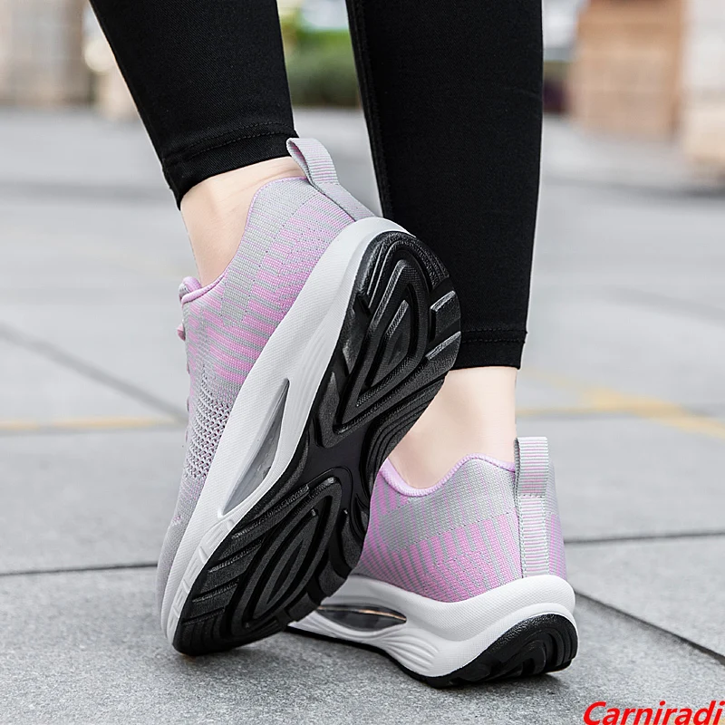 

Flying Weave Plattorm Height Increase Casual Shoes Women Breathable Cushioning Sneakers Ladies Non-slip Baskets Wedges Shoes 42