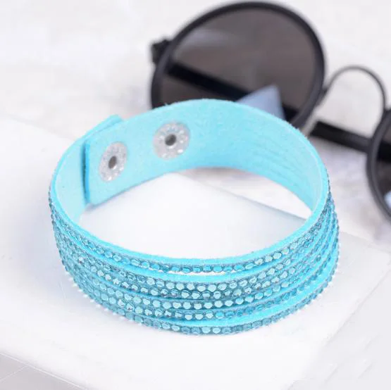 Стразы кожаный браслет с кристаллами Sorority Горячая имитация обертывание оснастки