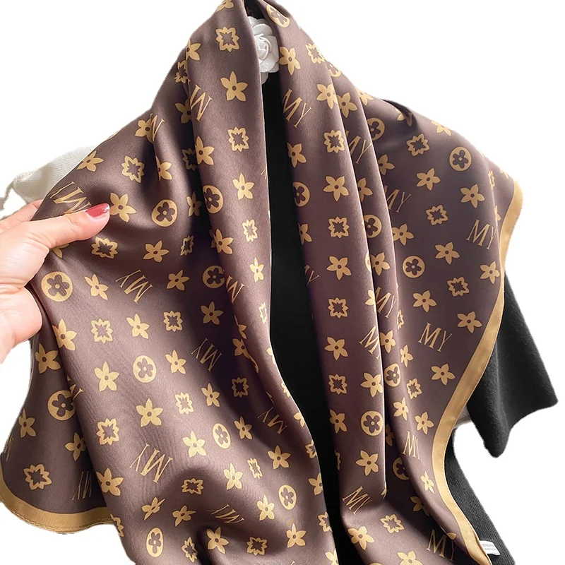 

Luxury Scarf Women Twill Satin Silk Feeling Square Hair Wrapping Foulard Satin Shawl Big Size Head Bandana Hijab Handkerchief