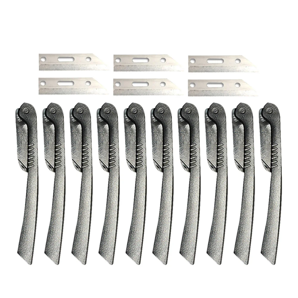 

1 Set of 10pcs Foldable Trimmer Portable Stainless Steel Razor with 6pcs (Black)