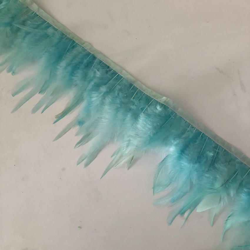 

10Meters Natural Chicken Feather trims Mint Green Dyed high quality rooster hackle feathers strips fringes neck feather ribbon