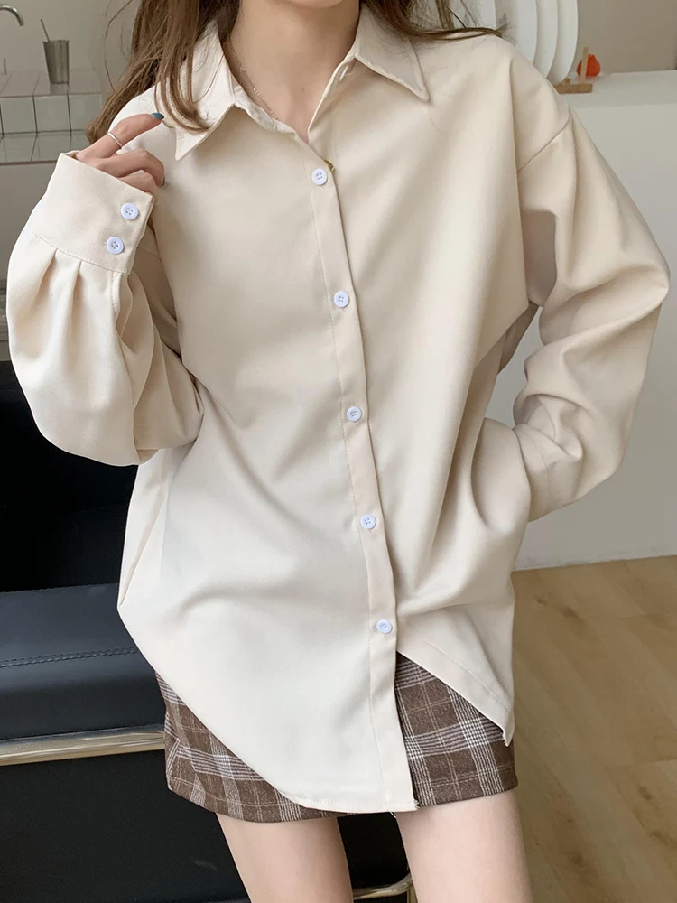 

Crescent City Lapel single breasted shirt women's early spring 2021 new design feeling Korean loose long sleeve shirt coat