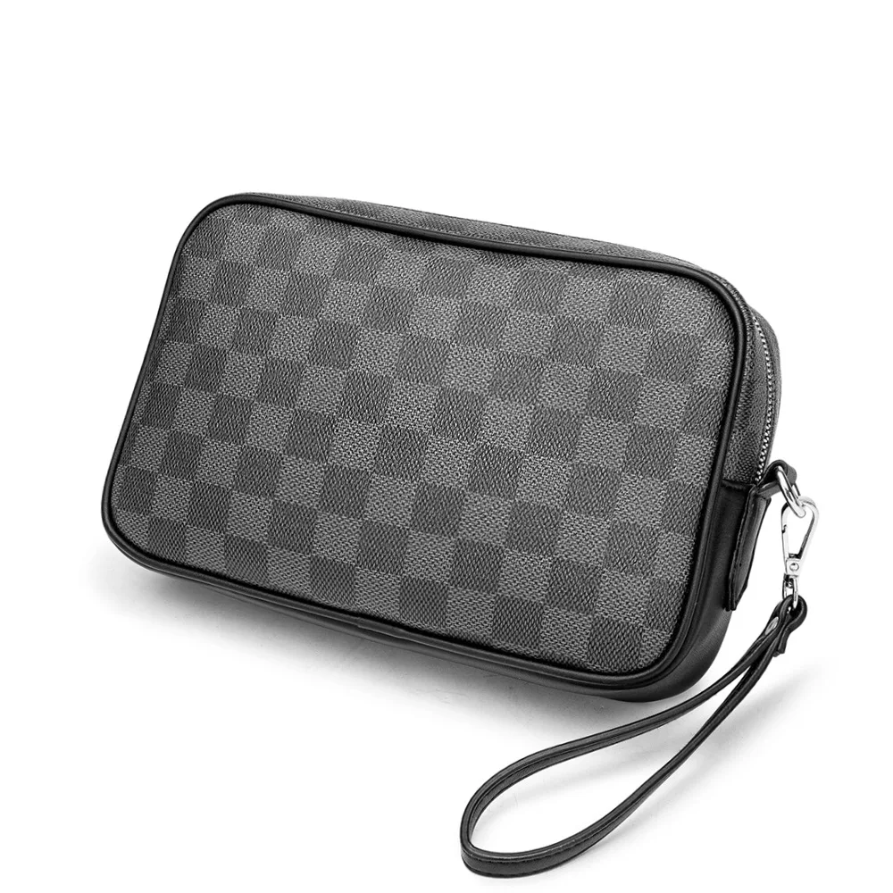 

New Plaid Wristlet Clutch Bag Men Handbag Vintage Pouch Wrist Strap Envelope Wallet Bags