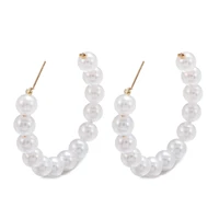 imitation pearl hoop earrings geometric large round circle c shape dangle earrings simple half circle stud earrings for women