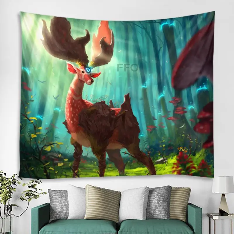 

FFO Fantasy Elk Tapestry Wall Hanging Animal Bohemian Mandala Hippie Curtain Tapestries Home Decor Bedroom Livingroom Sofa Cover