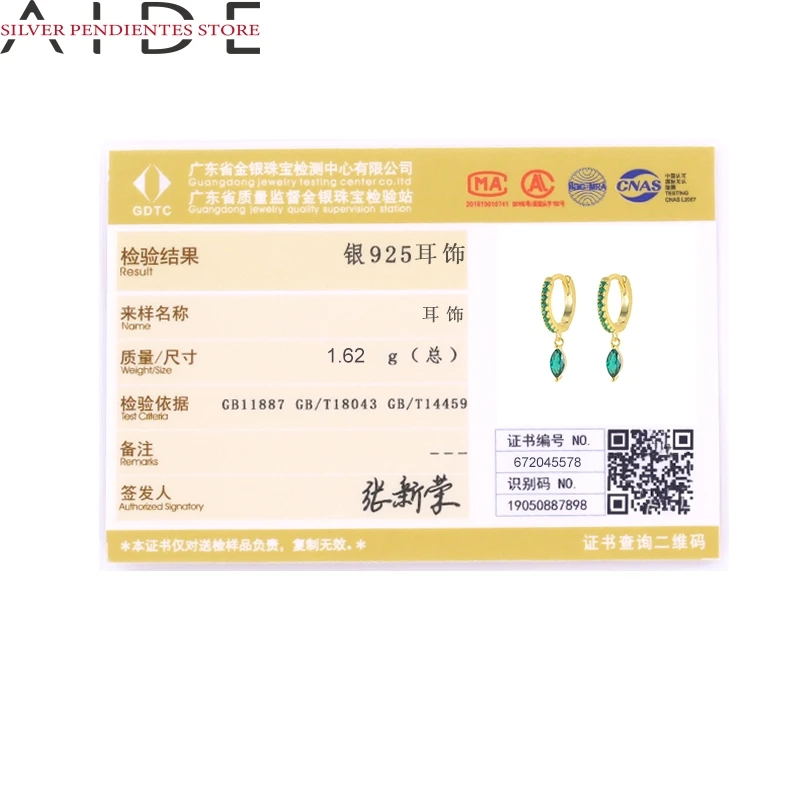 

AIDE Water Drop Pendants Hoop Earrings For Women Cute Charms Jewelry 925 Sterling Silver Green Zircon Earrings Hoops Korean