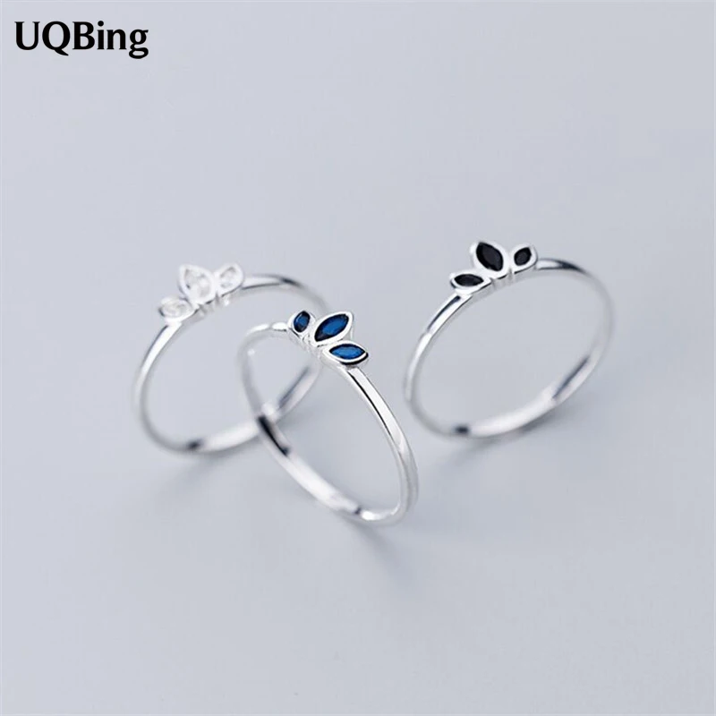 

Korean Design Women 925 Silver Color Leaves Zircon Joint Finger Rings Gifts Jewelry