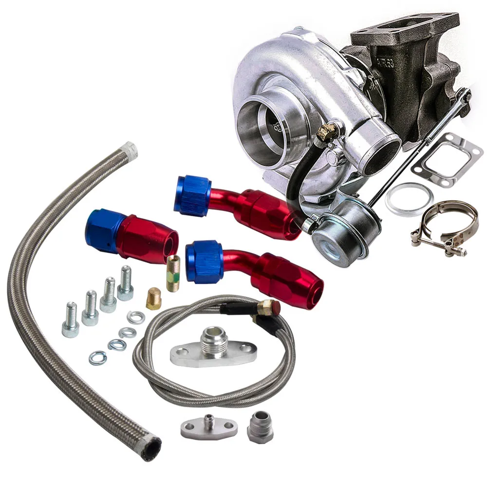 

Maxpeedingrods T3 T4 T04E Turbolader Turbocharger V Band + Oil Drain Return + Oil FEED Line Kit Universal Turbine Supercharger