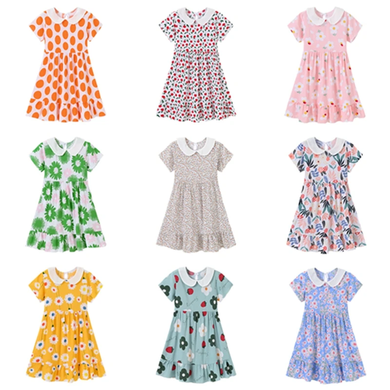 

Dress For Girls Summer Children's Clothes Kids Female Baby Cotton Print Short Sleeve Princess Dresses Children Skirt 3-8 Years