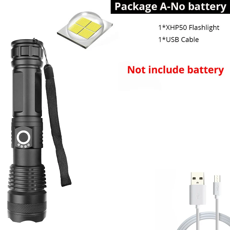 Package A-XHP50 XHP90 XHP70.2 супер мощный светодиодный светильник-вспышка с usb зумом тактический фонарь xhp50 18650 или 26650 перезаряжаемый аккумулятор ручной светильник - Испускаемый цвет: Package A-XHP50