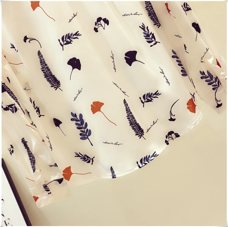 

Spring Long Sleeved Chiffon Shirts Women Loose Floral Print Tops and Blouses S-XXL
