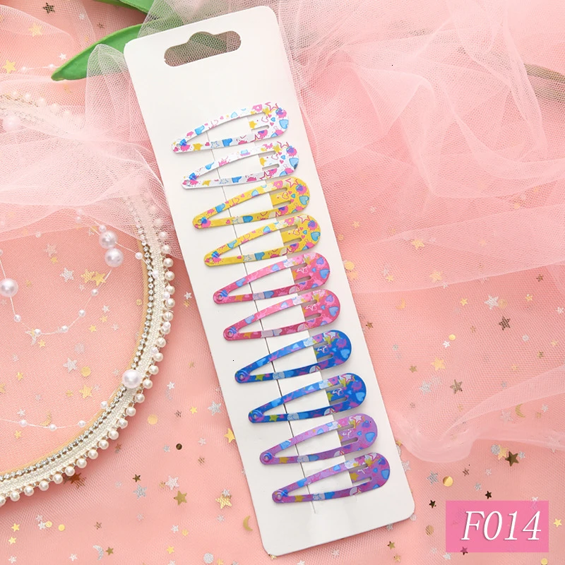 10 Pieces New Cute High Quality Printing Snap Hair Clips For Kids Solid Matel Hairpins Girls Hair Accessories Clips - Цвет: F014