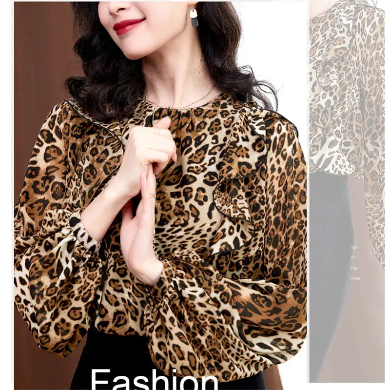 Шикарные нежные леопардовые базовые блузки HziriP 2020 свободные шифоновые