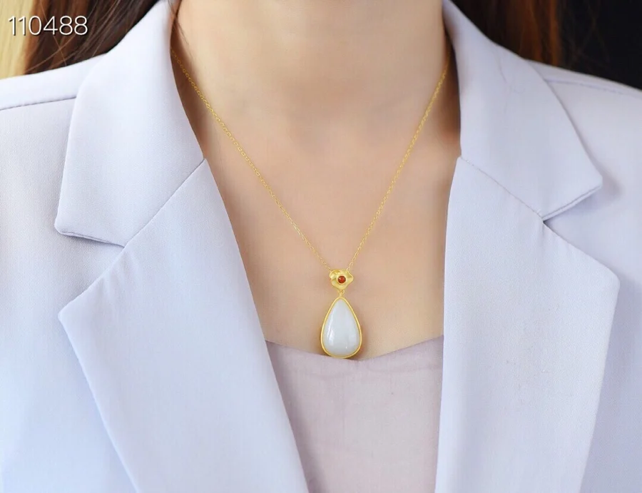 Женское винтажное ожерелье из серебра 925 пробы с нефритом