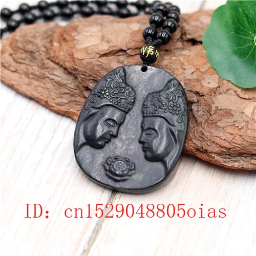 Натуральный черный зеленый китайский нефритовый Будда кулон ожерелье Шарм