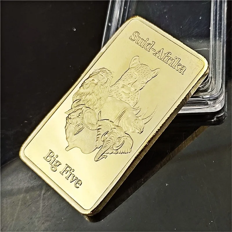

South Africa Big Five Elephants, Rhinos, Bison, Lions and Leopards Collectible Gold Plated Souvenir Bar Copy Commemoratiove Coin