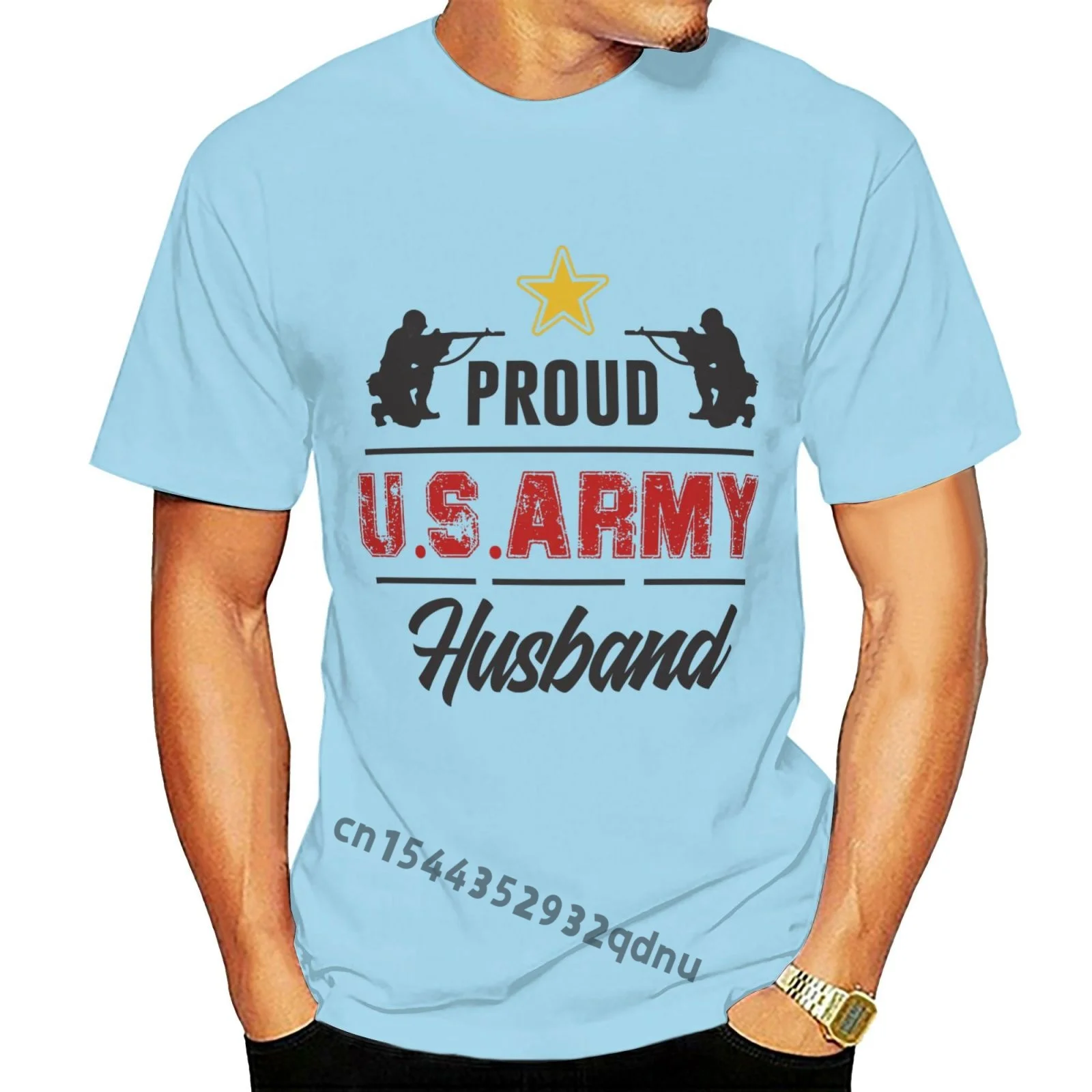 

CAMISETA Proud Us Army Husband With T SHIRT Sky Blue MAGLIETTA S