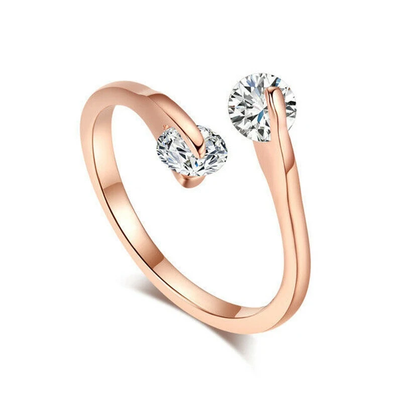 

Fashion Rose Gold Color Crystals Head Adjustable Engagement Eternity Open Ring