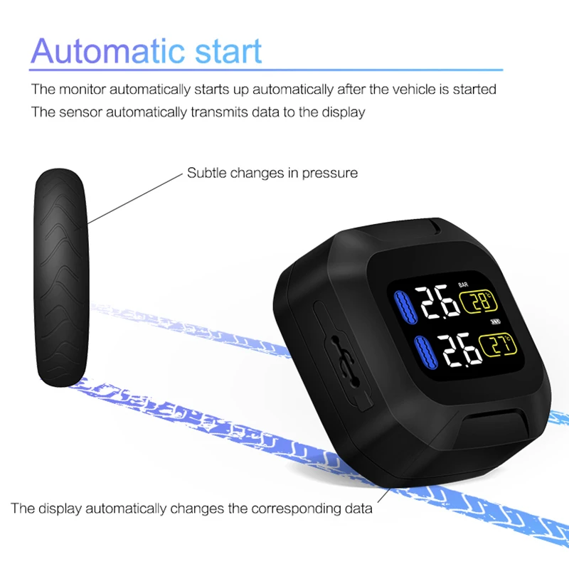 

Motorcycle Tire Pressure Monitoring System TPMS with 2 Sensor for Motor Bike M3-WF TD326
