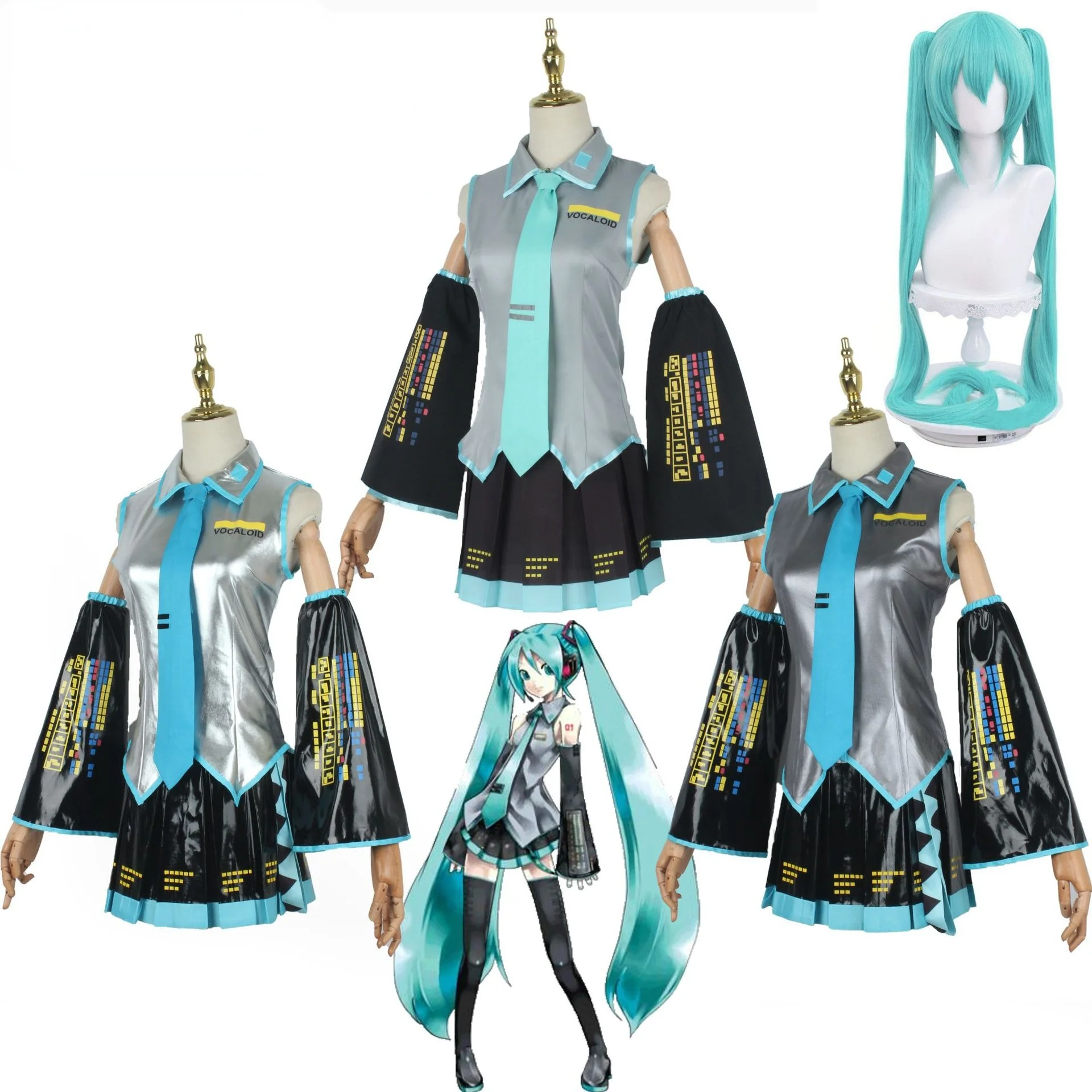Vocaloid Miku Косплей Парик Костюм японское платье миди для начинающих будущего Мику