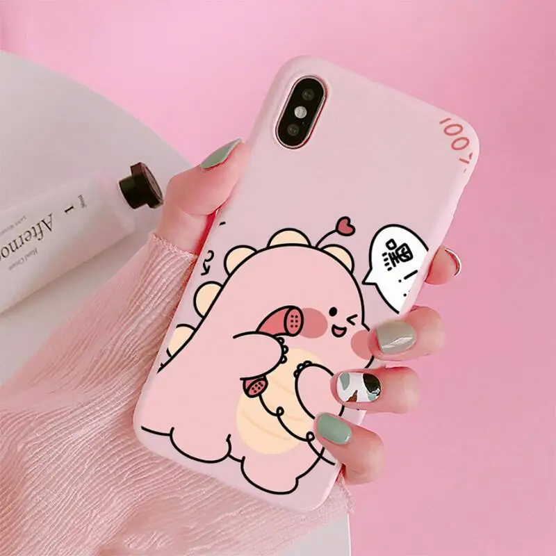 

Cute Cartoon Animal Dinosaur Couple Phone Case Candy Color Pink for iPhone 11 pro XS MAX 8 7 6 6S Plus X 5S SE 2020 XR