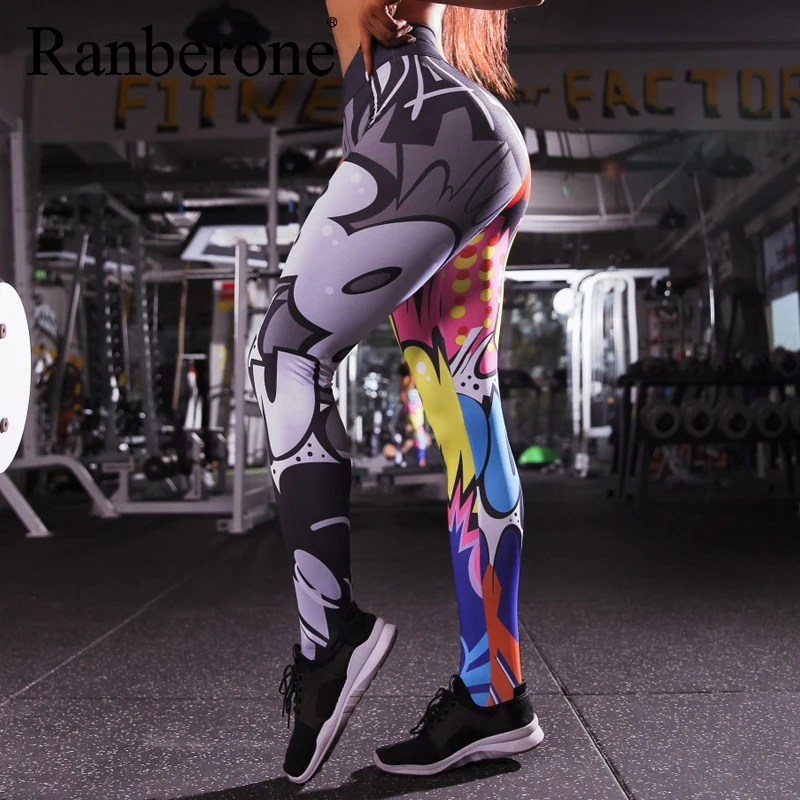 Ranberone Yoga Pants Women Fitness Sport Leggings For Women Cartoon 3D Printing Workout Legging High Waist Athletic Sport Pants