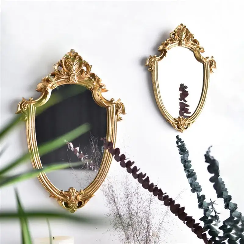 

Vintage Mirror European Retro Gold Mirror Exquisite Makeup Bathroom Hanging Mirror For Decorative Mirror Decoration Supplies