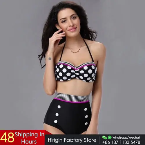 2 шт. Для женщин сексуальный купальник с эффектом пуш ап Высокая талия в горошек