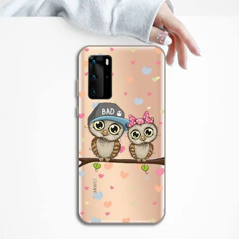 

Baby Cute Owl animal design luxury Phone Case funda Transparent for Huawei P honor 8 10i 20 30 40 smart 2019 protective shell