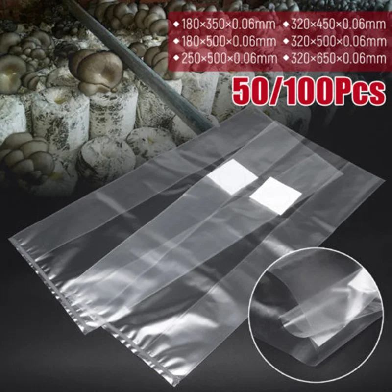 

50/100x Various Size Mushroom Spawn Grow Bag High-Temp Pre Sealable Useful