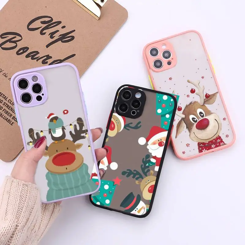 

Merry Christmas Phone Case For iPhone 12 11 Mini Pro XR XS Max 7 8 Plus X Matte transparent Back Cover