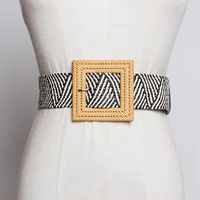 resin square pin buckle belts for women casual female braided wide waist strap knitted woven girls elastic straw belt jean dress