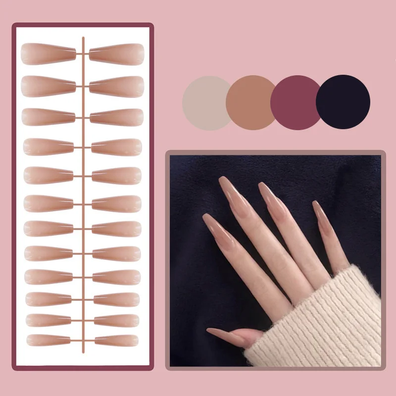 

24pcs/bag Long Ballet Press on False Nails French Tips Fslae Nails 2021 Full Cover DIY Acrylic Nails Wholesale Z1113