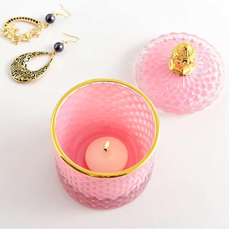 

French Luxury Multicolor Glass Storage Jar with Lid Retro Aroma Candle Jar Simple Home Cotton Swab Jewelry Storage Box Home Deco