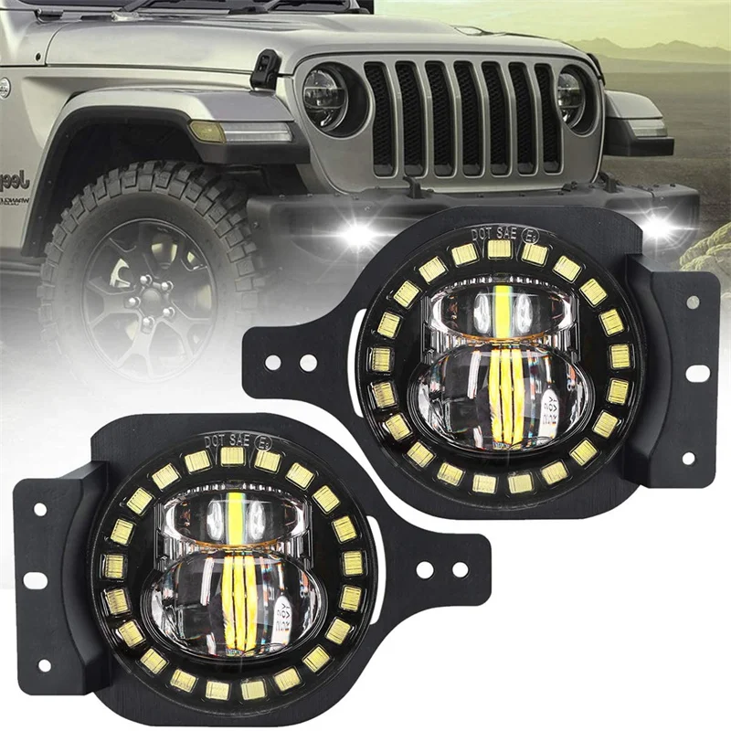 

30W Led Fog Lights 4 Inch Lamp with DRL Halo Turn Mounting Bracket for Jeep Wrangler JL 2018 2019