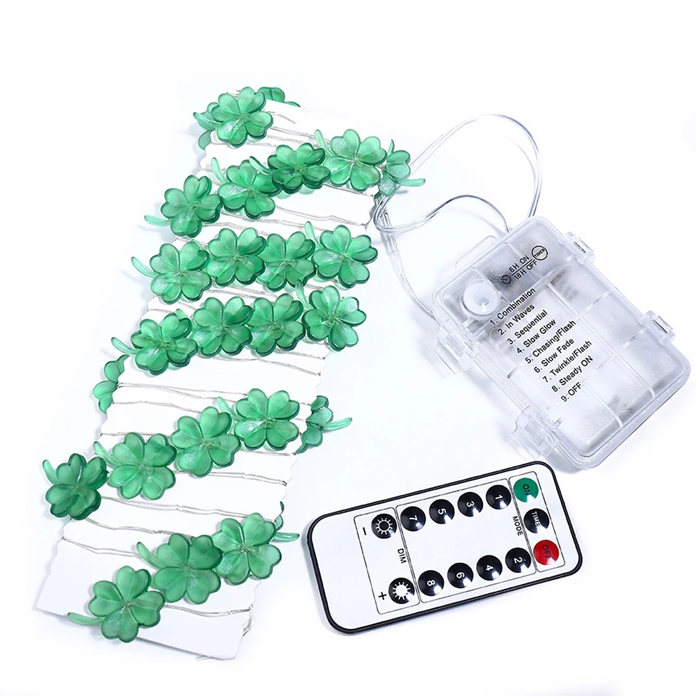 

Green Lucky Four-Leaf Clover String Light St. Patrick's Day Decor Irish Holiday Lucky Clover Battery Powered Home Adornment