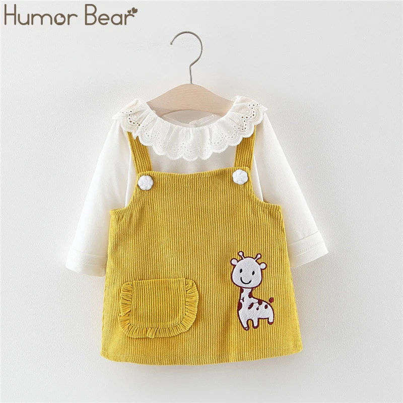 Humor Bear/ г., осенняя корейская детская одежда для девочек платье с длинными рукавами и кукольным воротником+ платье на бретелях комплект из 2 предметов комплект одежды для маленьких детей