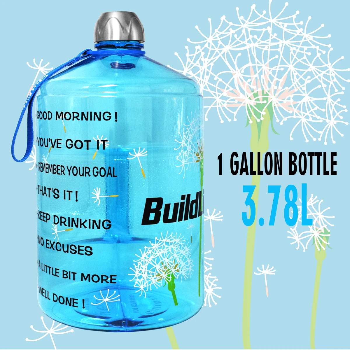 Dandelion Bottle Quifit 128 унций 64 унции 32 унции 1 галлон BPA бесплатно пластиковая большая бутылка для воды для питья кувшин Тыква для путешествия спорт, фитнес, тренажерный зал бутылка воды эко - Цвет: Dandelion Bottle