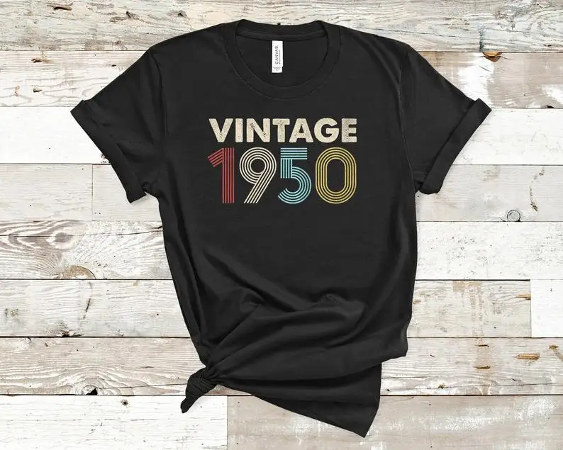 

Vintage 1950 Distress Retro Fade 71st Birthday Birthday Gift Birthday Party Birthday T-Shirt Short Sleeve Tees Plus Size O Neck