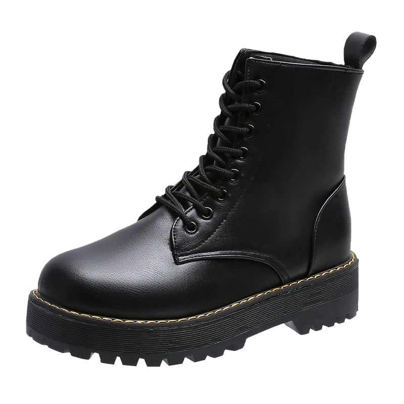 

Black Martin Boots 2021 Fashion Women Shoes Casual Lace Up Round Head Ankle Boots Female Platform Shoes Ladies Combat Booties