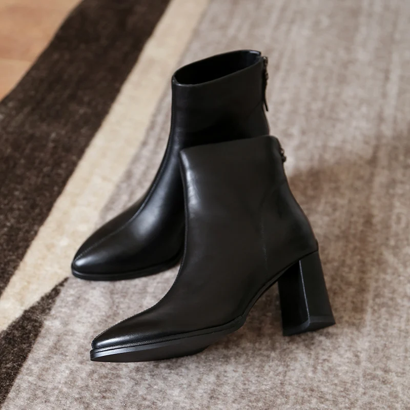 

Elegant Women Zipper Genuine Leather Ankle Boots Party Dancing Shoes Woman Warm High Heels Chelsea Boots size 41 42 43 44