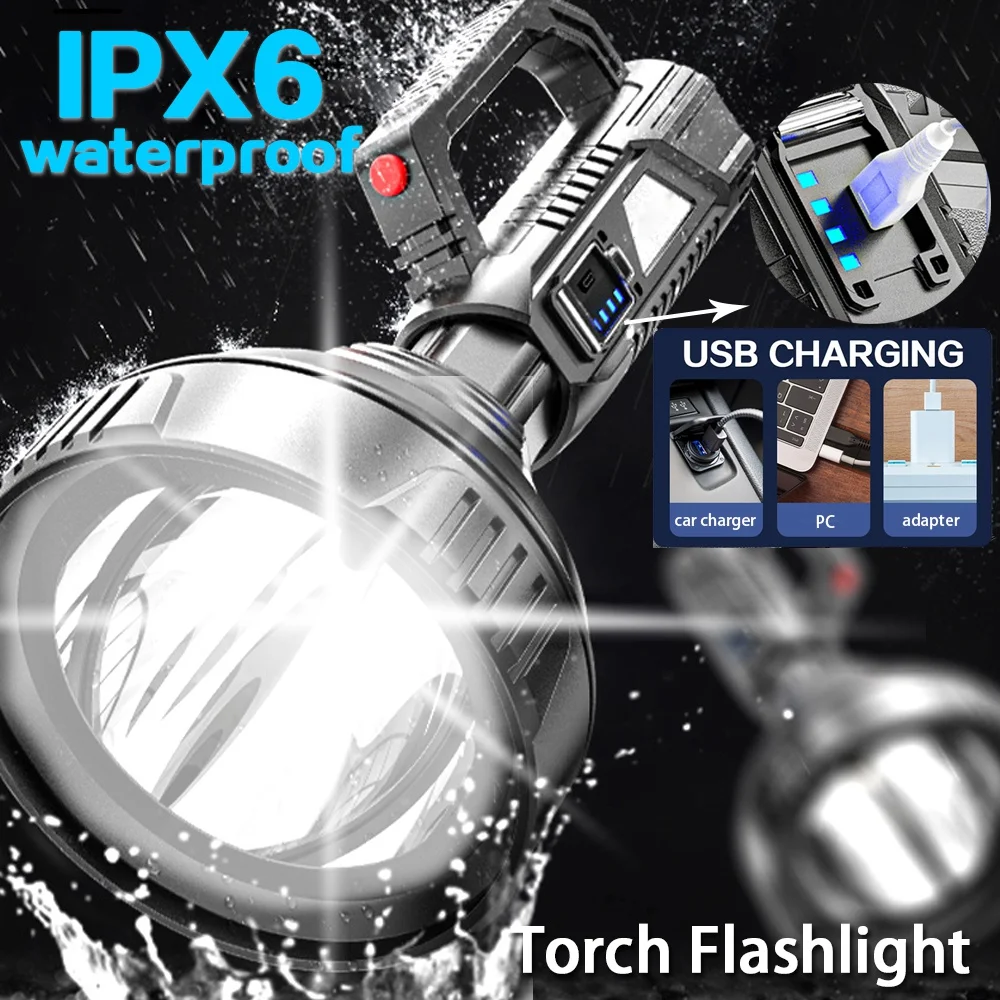 

Powerful Work Light Portable LED Searchlight USB Rechargeable Flashlight Waterproof Camping Light Work Lamp Torch Emergency Lamp