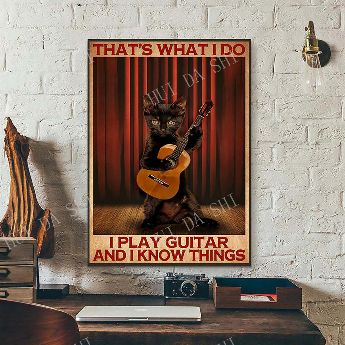 

That's What I Do I Play Guitar and I Know Things Poster, Black Cat Art Print, Cat Play Guitar Wall Art, Cat Lover Canvas