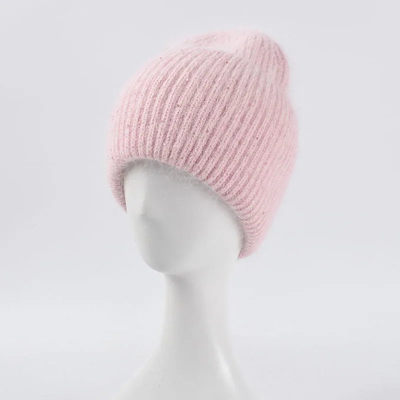 Зимние женские шапки из Ангорского кроличьего меха облегающие теплые длинные с