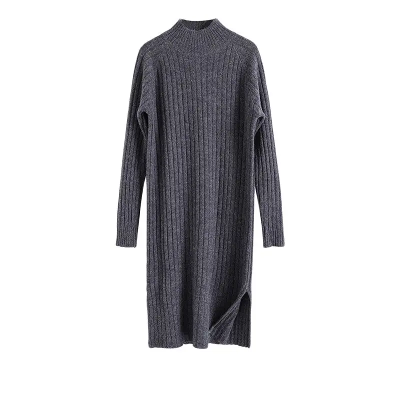 

Solid Knitted Women Dresses O-Neck Long-Sleeved Straight Loose Thicken Warm Female Pulls Tops