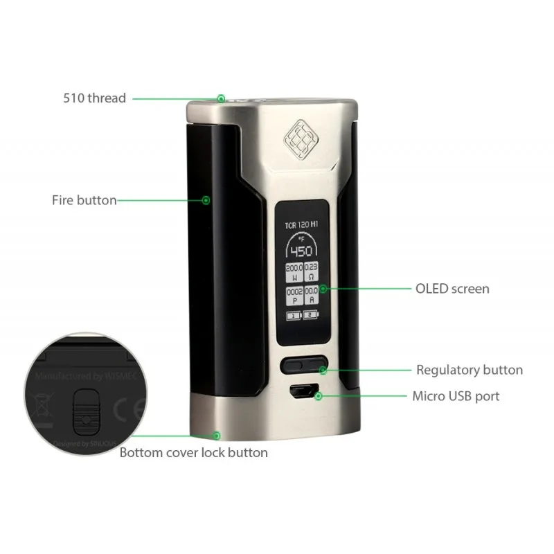 Оригинал Wismec Predator 228 Mod с атомайзер Elabo Vape kit Поддержка двух аккумуляторов 18650