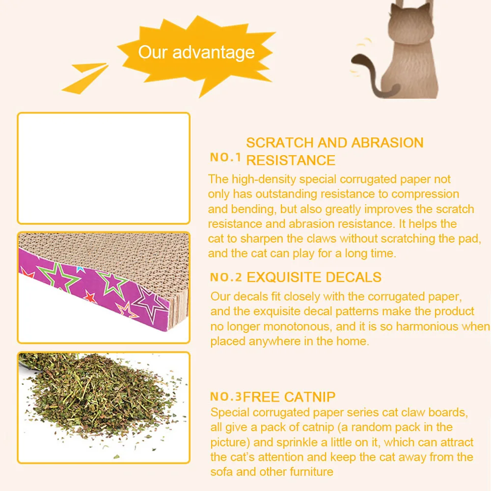 

3pack Board With Catnip Mat Cat Scratching Pad Corrugated Paper Kitten Toy Relieve Boredom Wear Resistant Claw Care Lounge