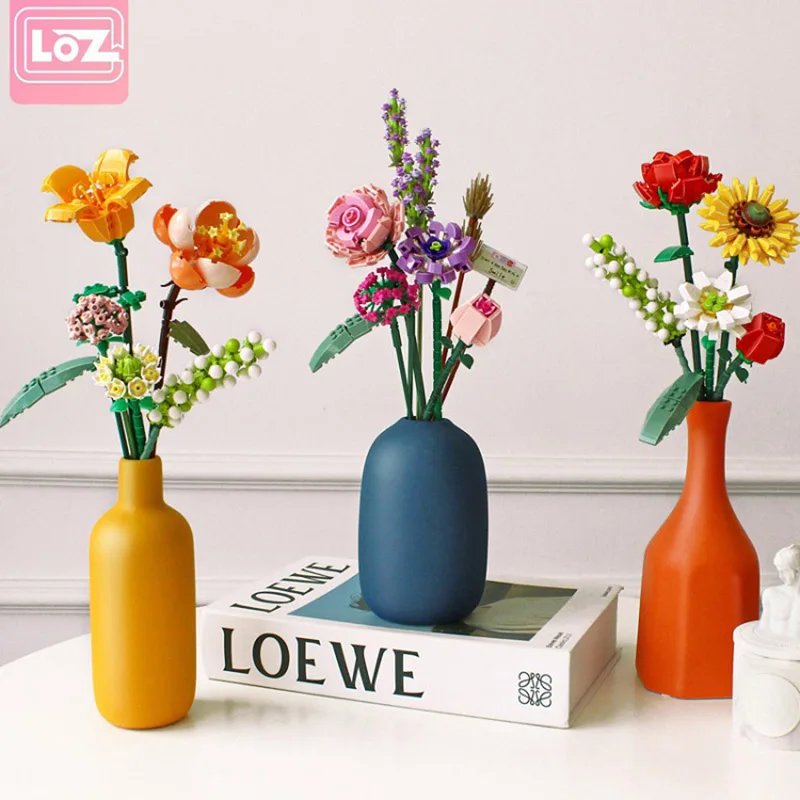 

LOZ 1657-1659 Bouquet Flowers Building Blocks MOC Sunflower Rose Creator Assembly DIY Home Decoration Bricks Toys For Gift